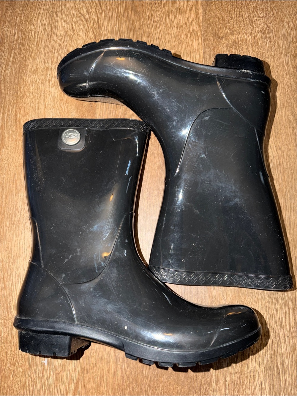 UGG Black Patent Mid-Calf Rain Boot 7